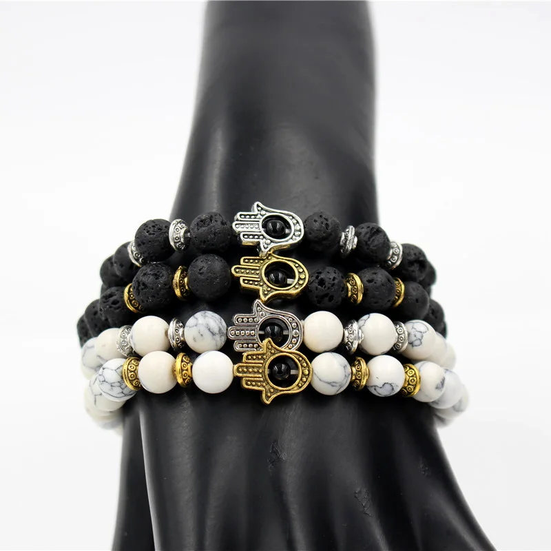 Модный антикварный золотой и серебряный цвет Фатима Hamsa Шарм Лава Белый Howlite