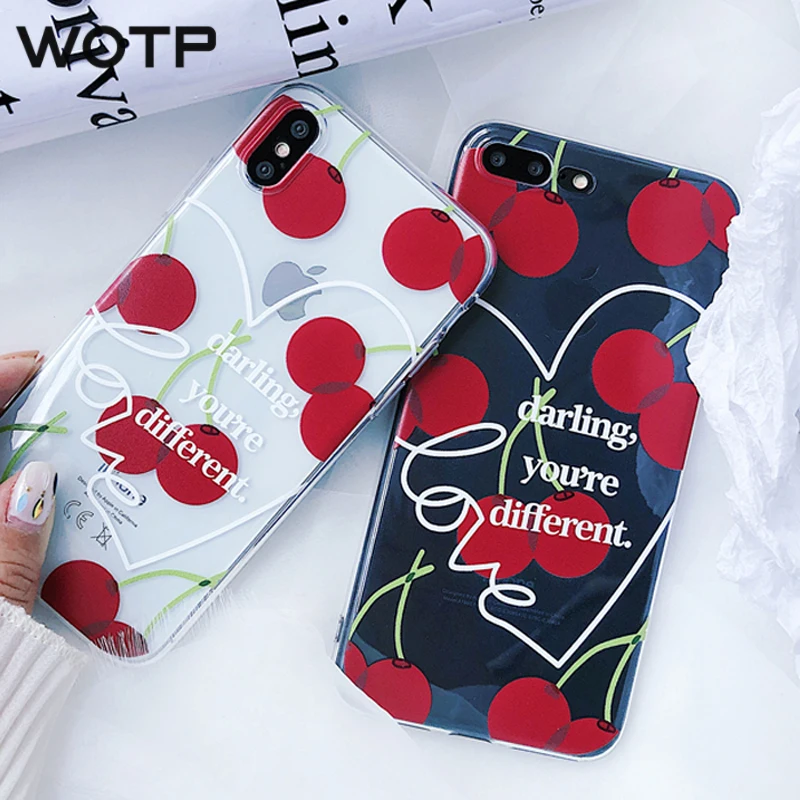 WOTP мягкий чехол для телефона из ТПУ с фруктовыми вишнями iphone 6 6S 7 8 Plus XR X XS Max милые