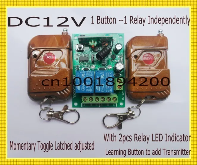 12В 2CH переключатель дистанционного управления 2 Передатчик 1 приемник 1CH 1 Кнопка независимо 315/433MZH с индикатор реле код обучения