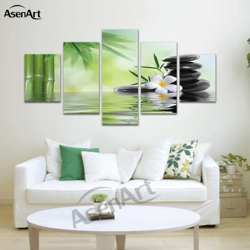 Картина из бамбукового камня Будды с 5 панелями украшение для дома печать на