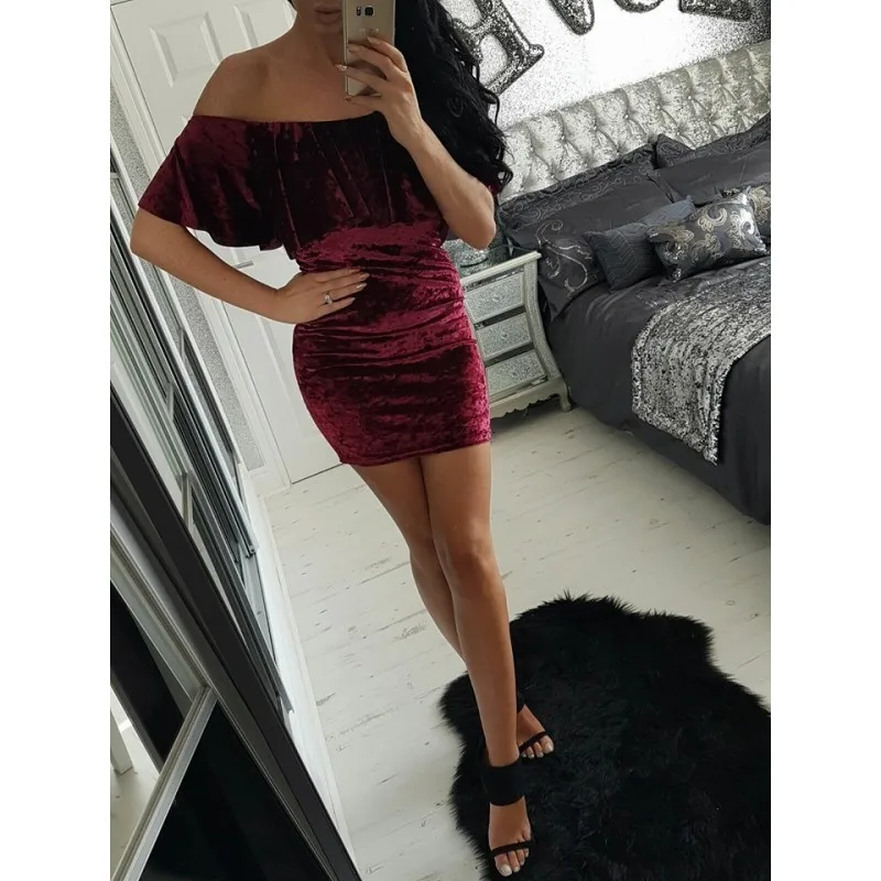 2017 Новый Горячий С Плеча Сексуальный Милый Трепал женская оболочка velevt dress партии