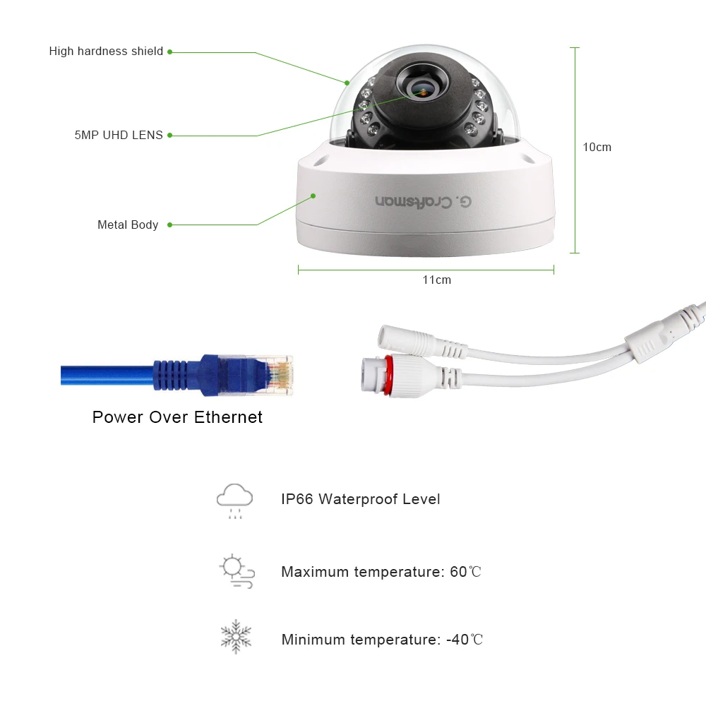 G. Craftsman 5MP POE HD IP Камера открытый Водонепроницаемый инфракрасный ночное видение ONVIF 2,6 CCTV видеонаблюдения безопасности P2P электронной почты