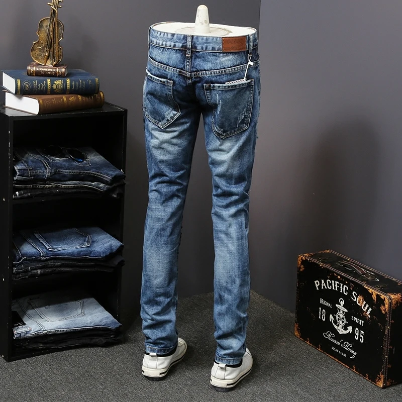 Роскошные Джинсы с вышивкой рваные джинсы мужской Slim Fit прямые джинсовые Для