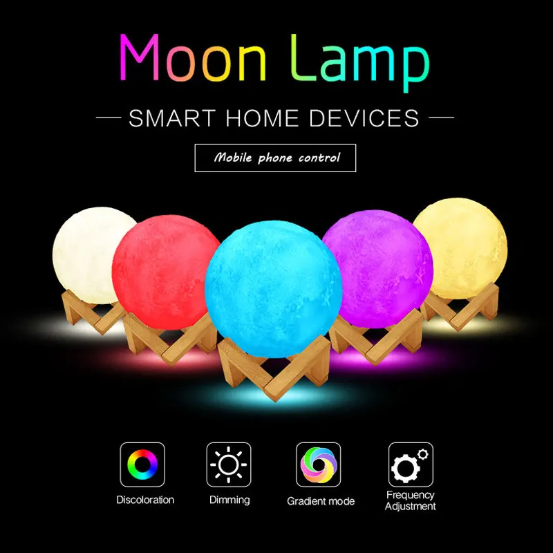 

Rechargeable WIFI 3D Print Moon Lamp 2 Color Change Touch Switch Bedroom Bookcase Night Light Home Decor Creative Gift