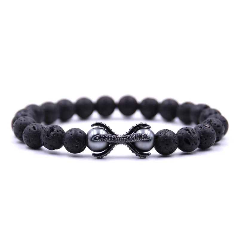 Индивидуальный мужской браслет 8 мм из натурального камня Pulseira Homme Mico Pave CZ