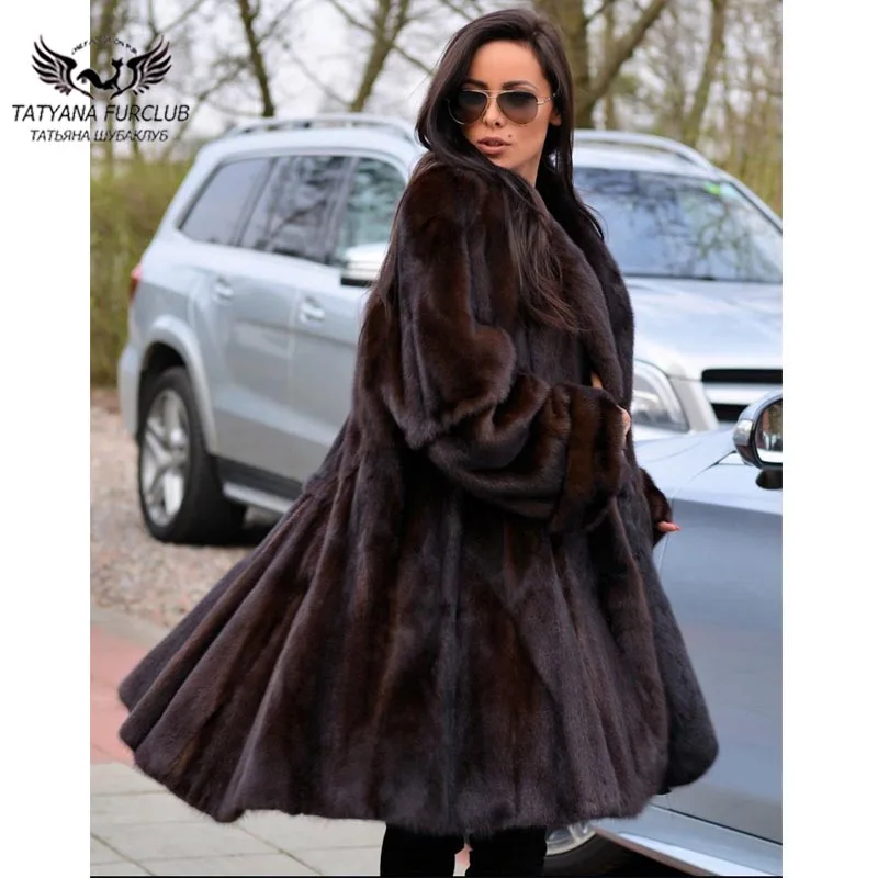 Tatyana 2022 New Coming Real Mink Fur Coat Women's Coat 100 CM Long Skirt Type Fur Coats Fashion Loose Fur Outwear Jackets