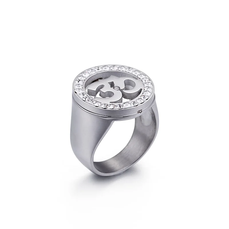 Silver-OM Kalen, модные кольца для йоги из нержавеющей стали серебряного цвета, индийские кольца для мусульман, Алла, Ом, индуистский буддистский АУМ Ом, ювелирные изделия с религиозными символами - Цвет основного камня: Silver-OM
