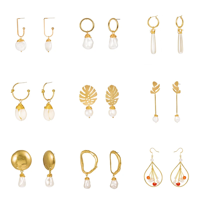 

Banquet Wedding Party pearl Drop Earring Kc Gold Water Droplets Lady Ear Hook Natural Red Coral Pendant Women's Earrings Jewelry