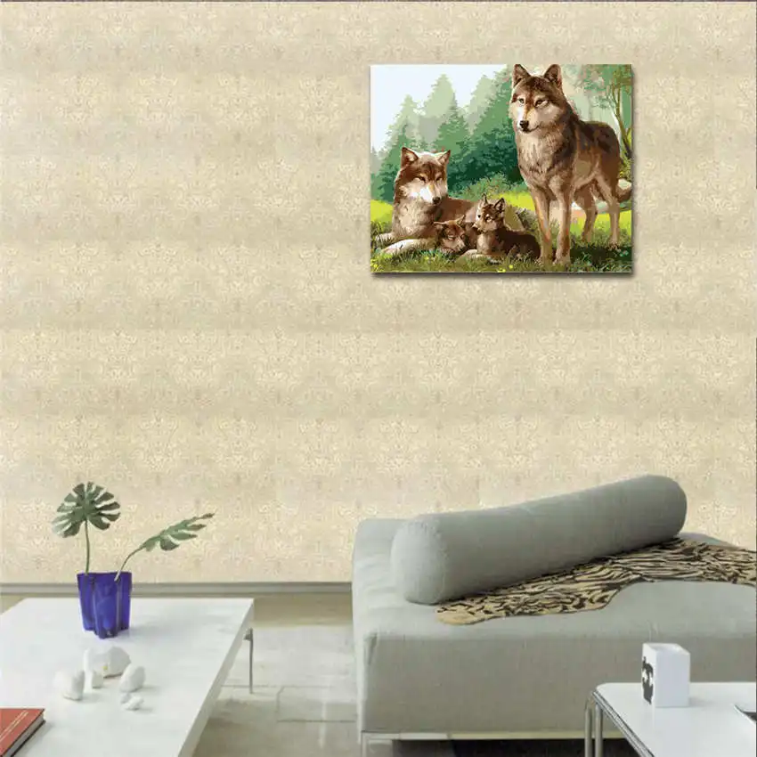 Картина WONZOM Bear Fight Wolf по номерам картина маслом с животными куадро декорацион