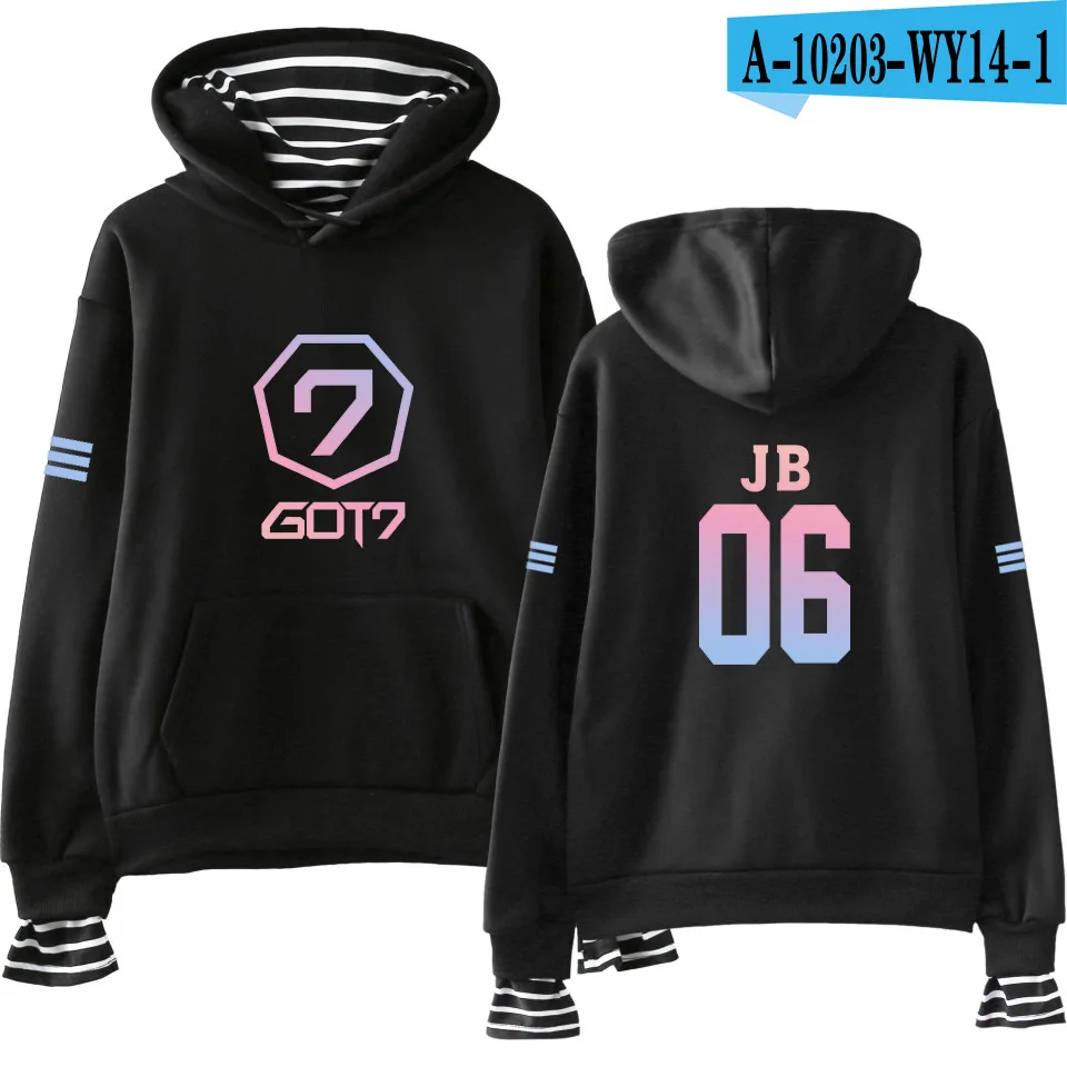 Kpop got7 harajuku свободный вельветовый пуловер с капюшоном и воротником в полоску