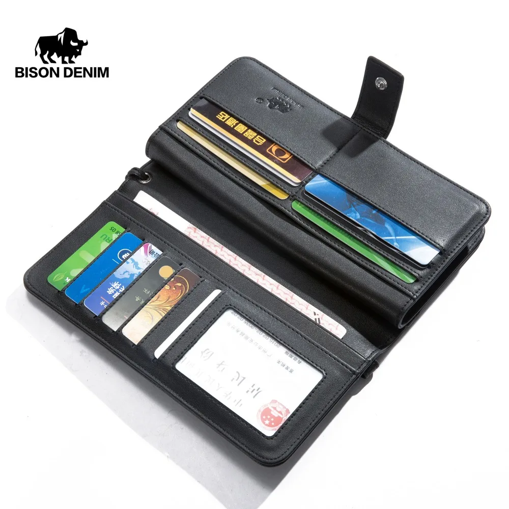 BISON джинсовый модный роскошный мужской кошелек длинный большой емкости с