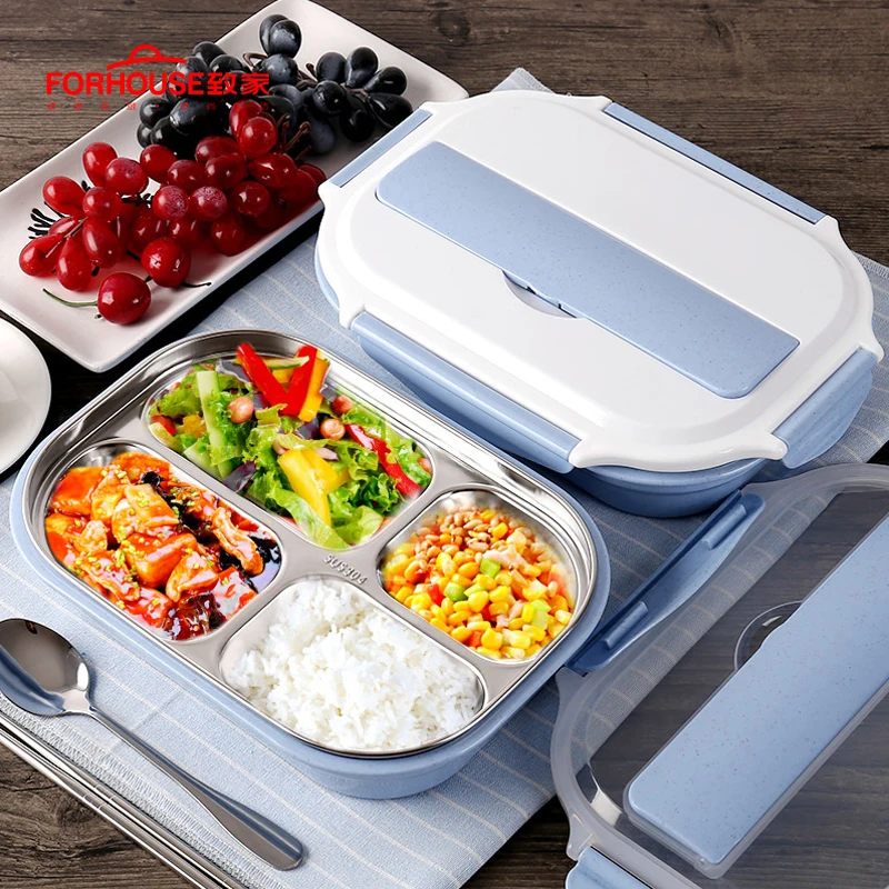 

Lunch Box Stainless Steel Portable Double Layer Food Containers With Spoon and Chopsticks Compartments Bento Box