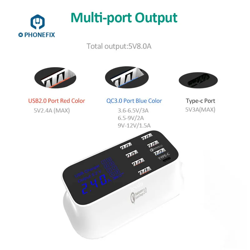 Зарядная станция с 8 USB-портами и светодиодным дисплеем 3 0 дюйма | Инструменты