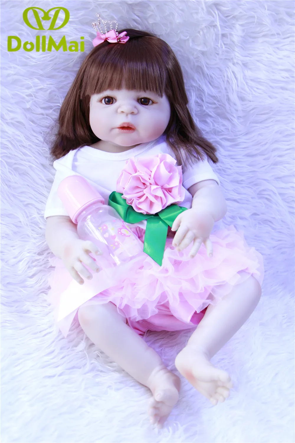 

Full silicone reborn baby girl dolls 22"57cm rooted hair real babydoll toys gift bebe doll reborn com corpo de silicone menina