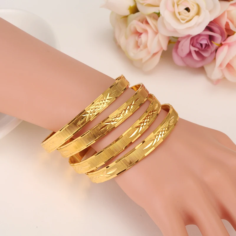4 шт. 24kGold браслет для женщин Золотой Дубай Свадебный невесты из фетра африканская