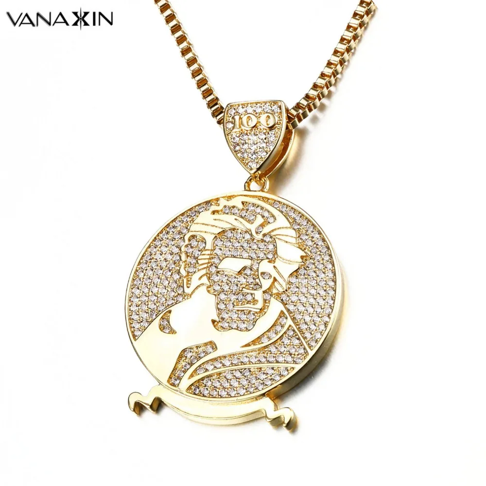 

VANAXIN, круглый кулон, ожерелье, мужская фигура, ювелирное изделие, кубический циркон, хип-хоп, золото, для мужчин, популярные ювелирные изделия