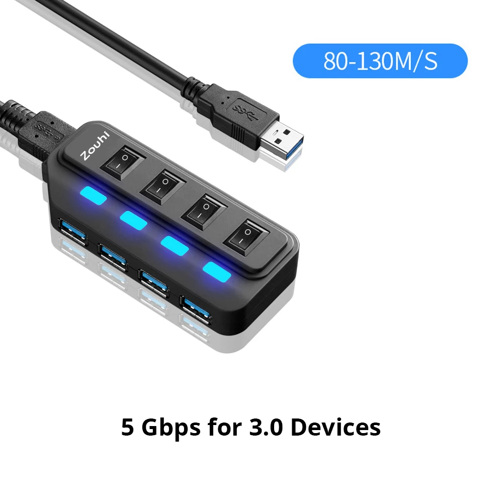 High Speed 5Gbps 4 Port USB 3.0 Hub With Switch Extension Splitter For Computer PC Laptop Desktop Sync Data Charge Adapter | Компьютеры и