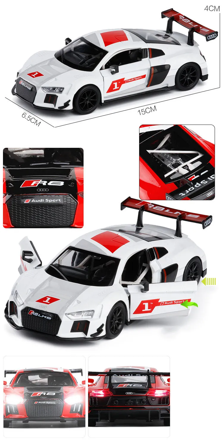 1/32 R8 LMS игрушечный автомобиль, модель автомобиля из сплава, детские игрушки с отворотами, Подлинная коллекция, подарок для внедорожника