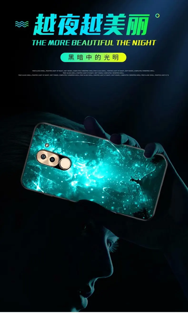 For Huawei Honor 6X Case Luxury Luminous Pattern Hard Tempered Glass Protective Back Cover for huawei honor6X phone shell |