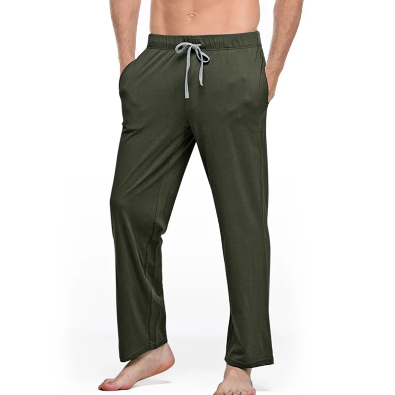 ARMY GREEN Мужская домашняя одежда размера плюс, Хлопковые Штаны для сна, мужские свободные пижамы, штаны для сна, мужские однотонные дышащие штаны для отдыха 2559 - Цвет: ARMY GREEN