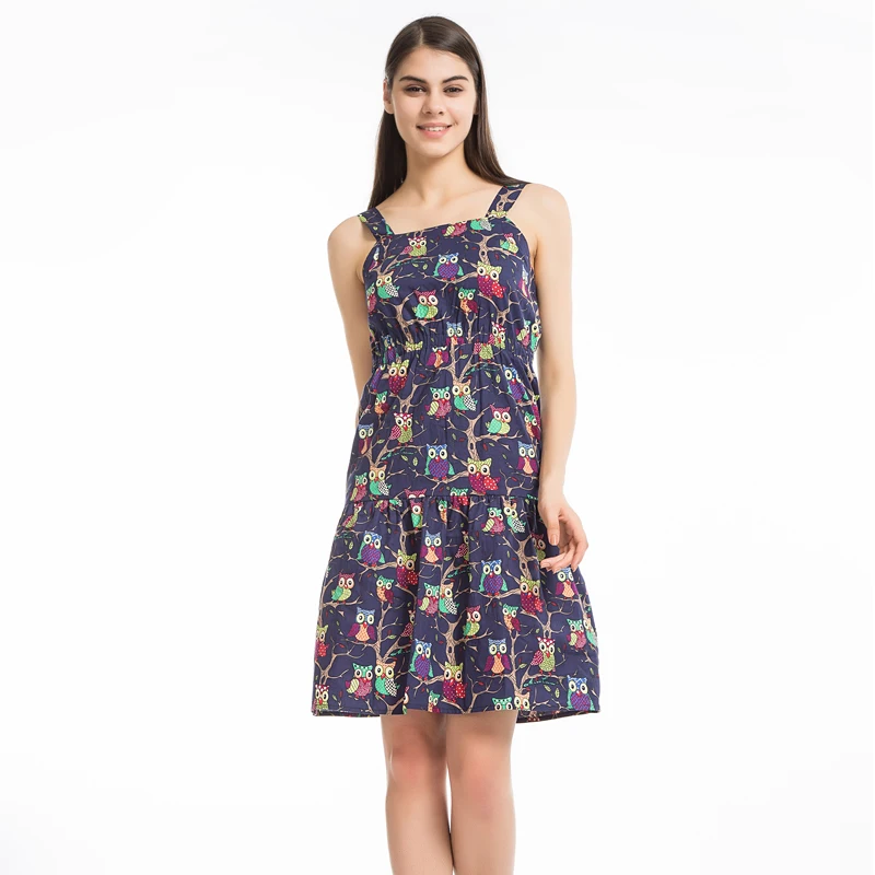 LERFEY Женские Летние Casual Dress С Плеча Сексуальная Сова Печати Спагетти Ремень