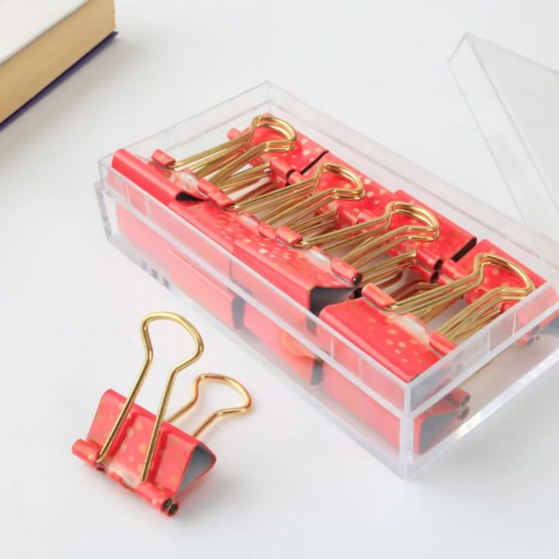 Coloffice 12PCS/Box Retro Solid Color Rose Gold Metal Binder Clips Notes Letter Creative Paper Clip Memo Holder Office Student | Канцтовары