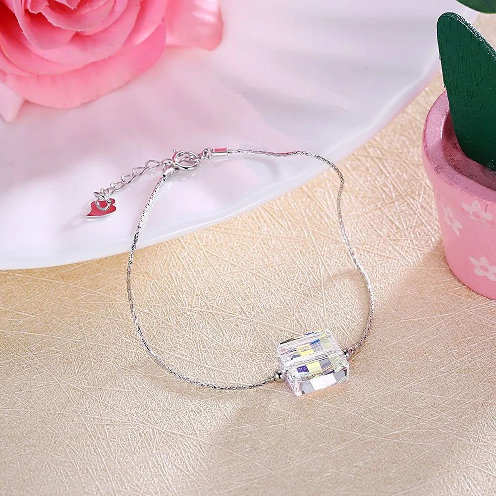 LEKANI кристаллами от Swarovski 100% серебро браслет квадратный для женщин высокого