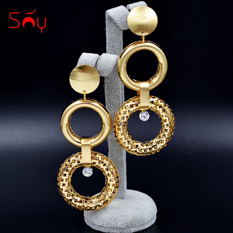 Женские винтажные серьги большие круглые длинные с цирконием | Украшения и