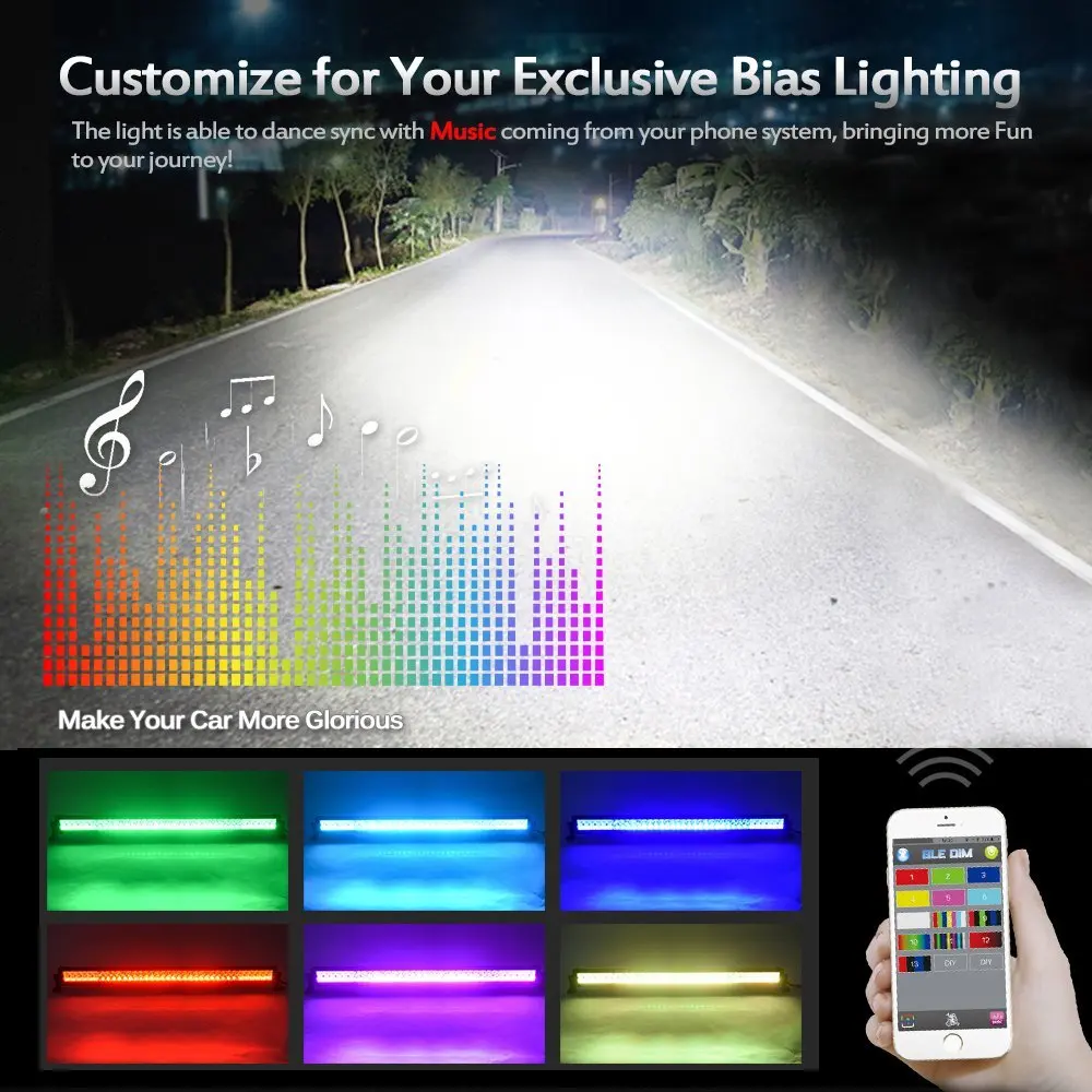 Изогнутая Светодиодная панель для автомобиля 52 дюйма 300 Вт 5D RGB Стробоскоп Bluetooth