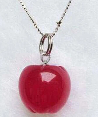 Huij 004289 Прекрасный красный нефрит 18KWGP яблоко кулон и ожерелье|pendant blue|necklace and