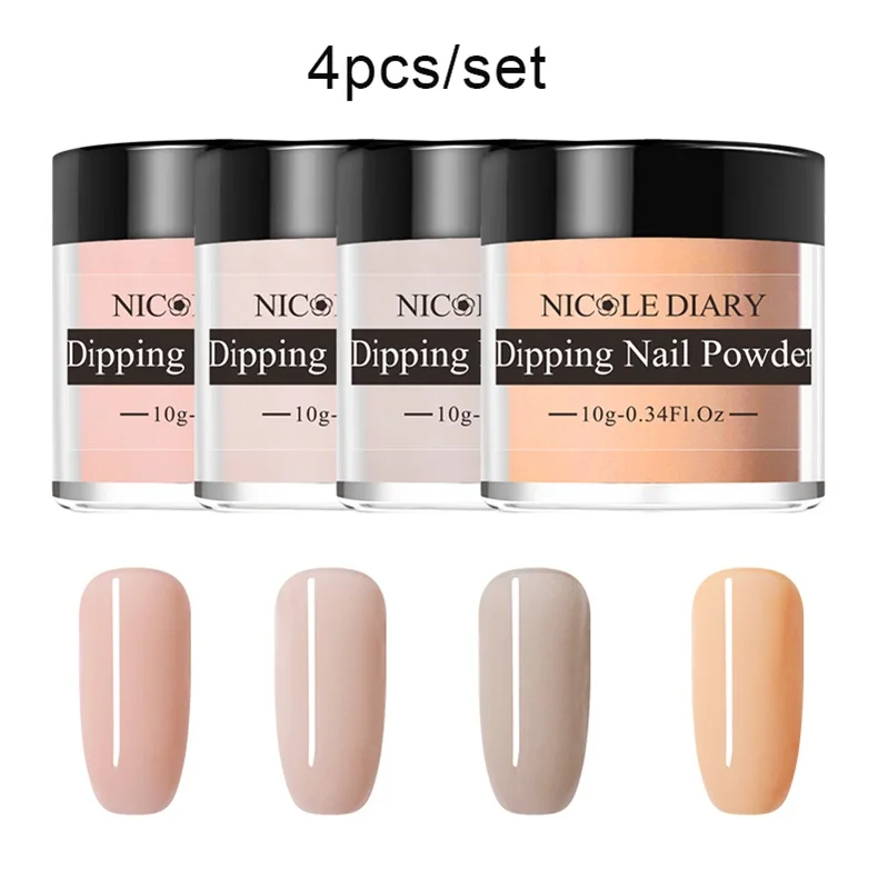 set 4 NICOLE DIARY 10 г телесный набор порошков чистый французский окунание блеск для ногтей без лампы лечение Dip порошок для ногтей маникюр дизайн - Цвет: set 4