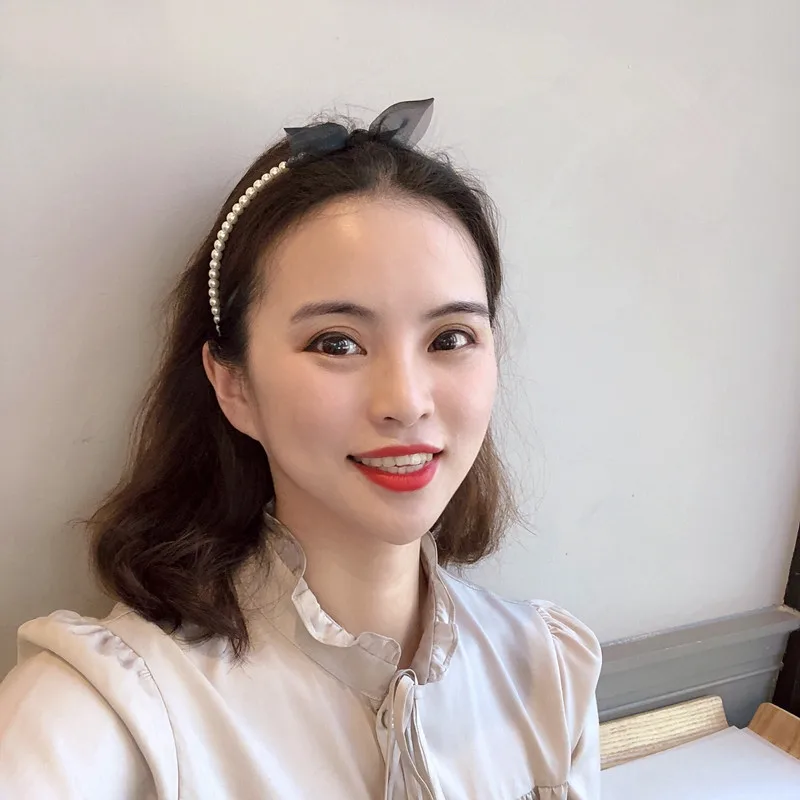 WHITNEY WANG корейский стиль ободок для волос женщин жемчуг бисер ассиметричный бант