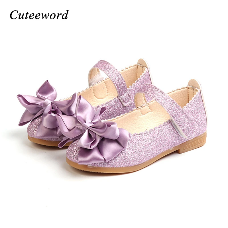 Детская кожаная обувь вечерние туфли принцессы для девочек с блестками и