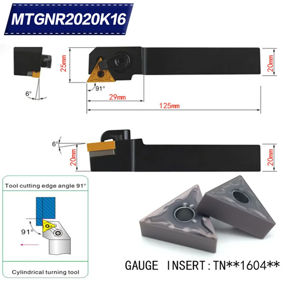 MTGNR2020K16 91 градусов Внешний поворотный держатель инструмента для TNMG160404 TNMG160408