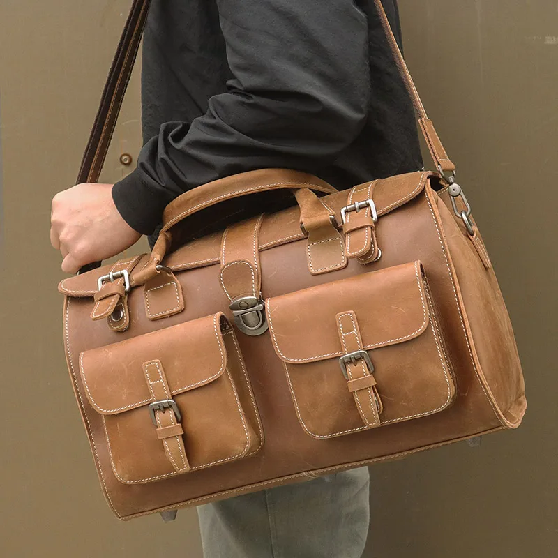 

Men's Travel Bag Real Leather Business Vintage Bags Handbags Man Shoulder Messenger Crossbody Tote Travel Weekend Fashion Bag