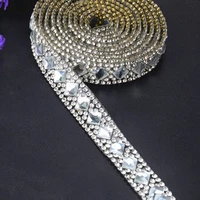 1 yard sewing trim crystal motif hot fix rhinestone tape applicator ribbon with rhinestones iron on appliques for dresses