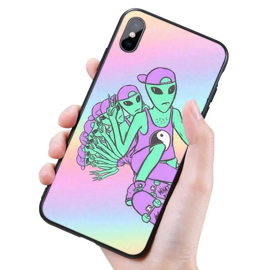 Силиконовый черный чехол для iPhone 11 Pro XR X XS MAX 7 8 6 6S Plus 5 5S SE 5C 7Plus 8Plus телефон Alien Believe UFO ET cute