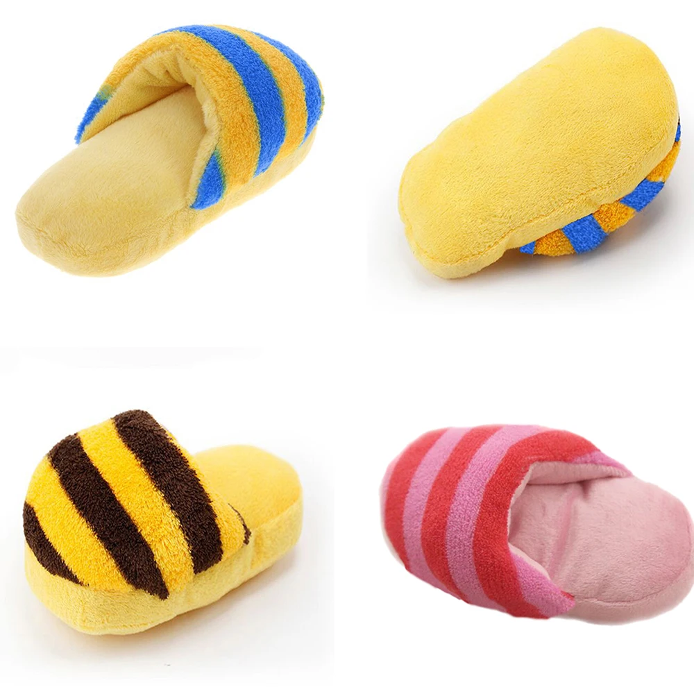 

Pet Toy Flower Colorful Striped Slippers Puppy Chew Sound Plush Slipper Shape Toys Hot