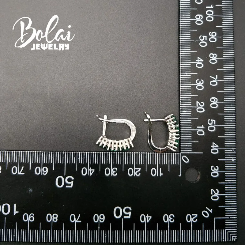

Bolaijewelry,Created green emerald clasp earring 925 sterling silver fine jewelry for women best gift