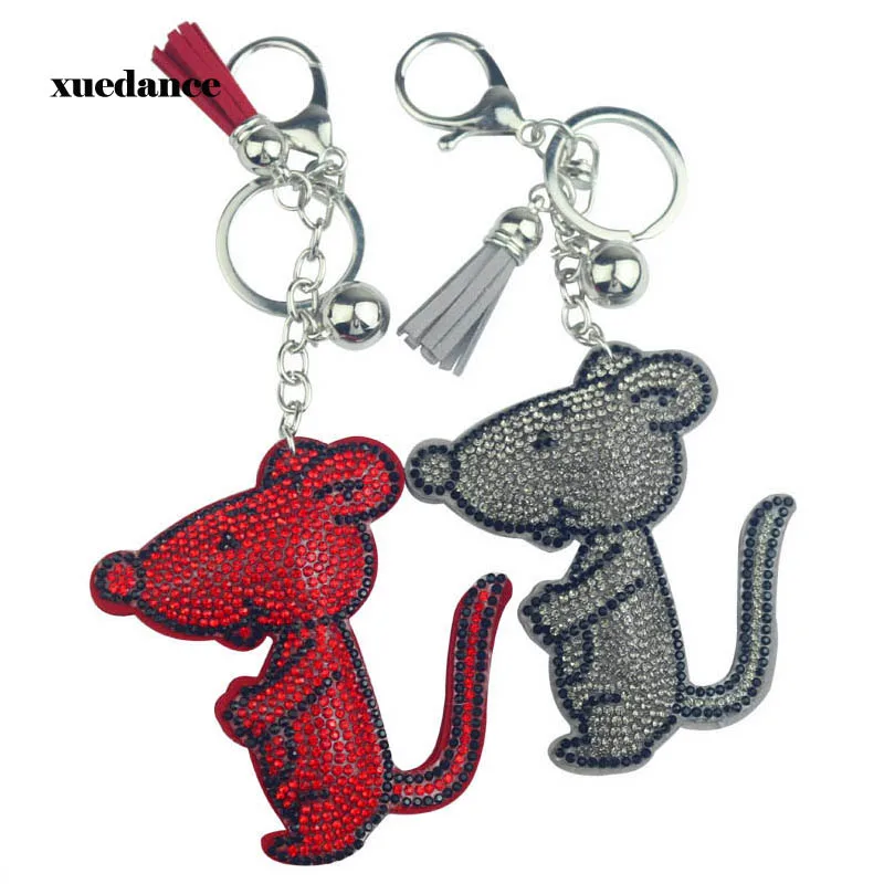 

Long Tail and Cute Lovely Mouse with Full Crystal Bag Pendant Keyrings For Car Keychains Holder
