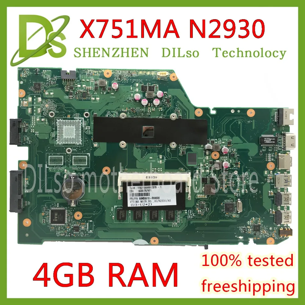 KEFU X751MA Mainboard For ASUS K751M K751MA X752M R752MA X751MA Laptop Motherboard N2930 processor 4GTest work 100% original