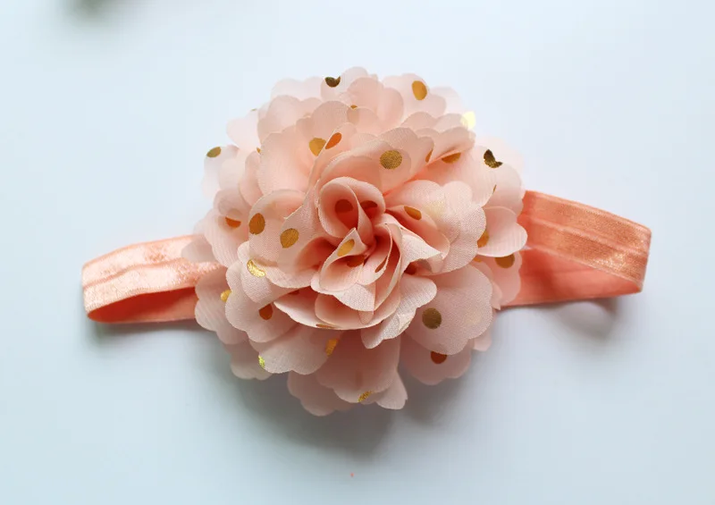 new arrival 4 inch Chiffon Flower Golden Dot With satin Headband Headwear 20 color girl hair accessory 24pcs/lot | Детская одежда и