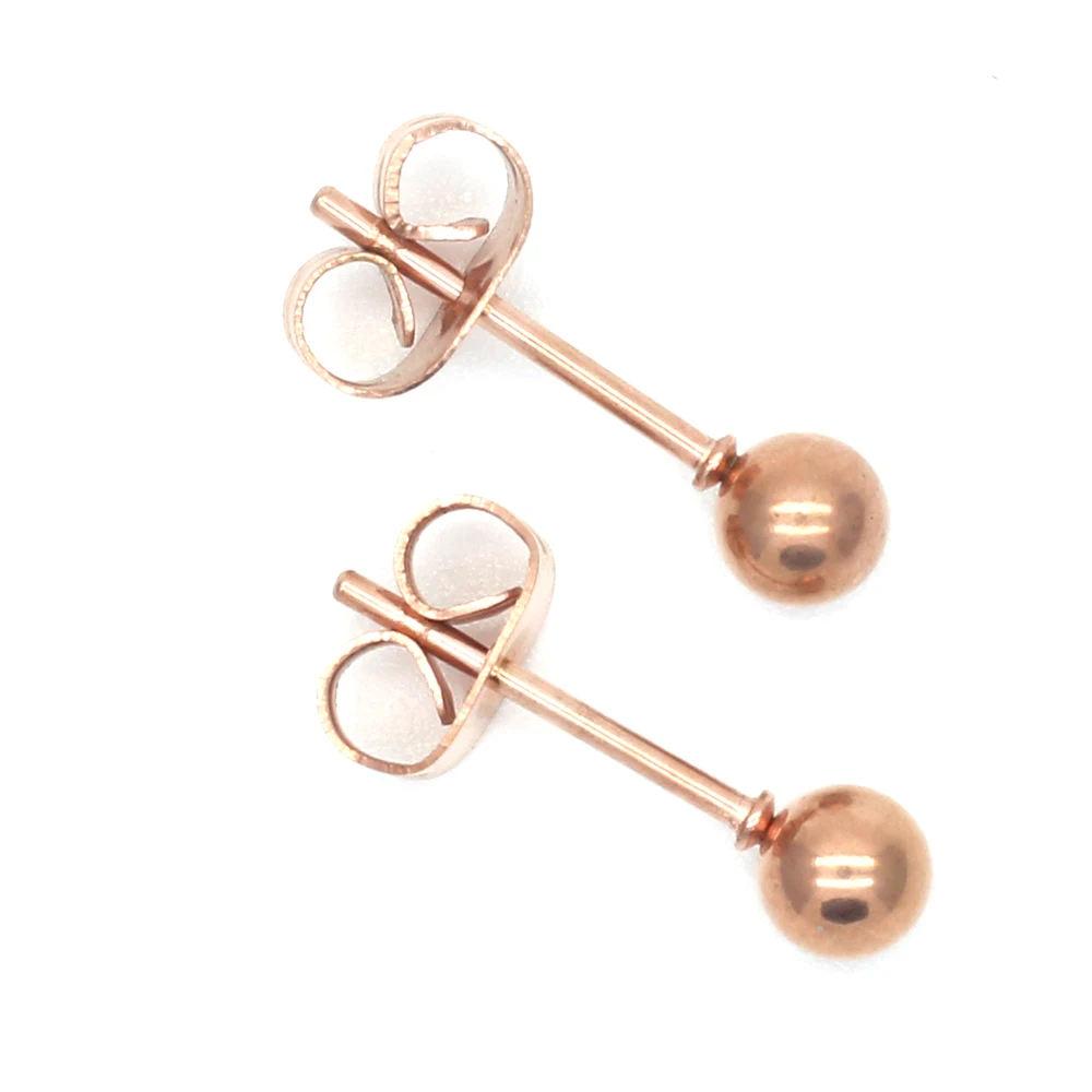 

ag06 Titanium Rose gold-cololr Balls 2mm to 8mm Stud Earrings 316l Stainless Steel Earring IP Plating No Fade Allergy Free