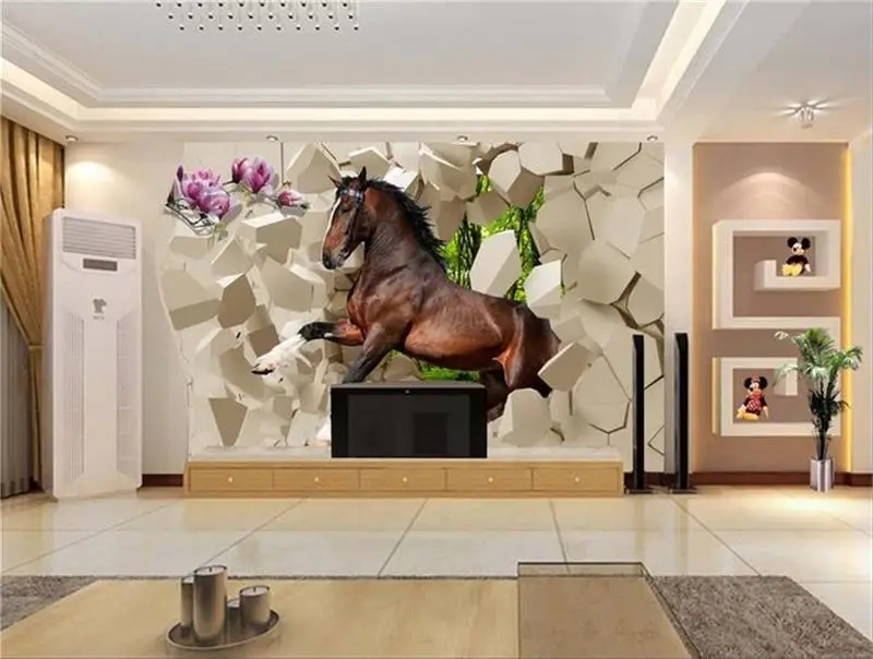 3D обои на заказ фотообои для гостиной с рисунком лошади и камня стены диваном