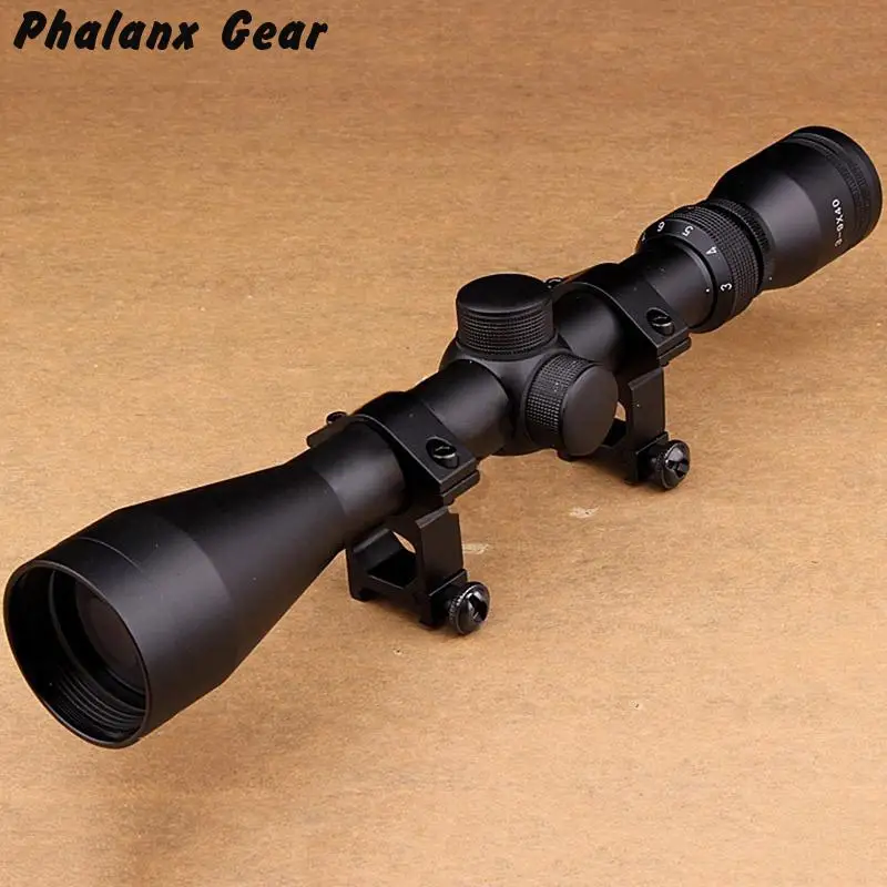 3-9x40 Rifle Sight Scope Tactical Optical Dot Verlichte Retische Voor Hunting Rail Mounts Red Riflescope | Спорт и развлечения