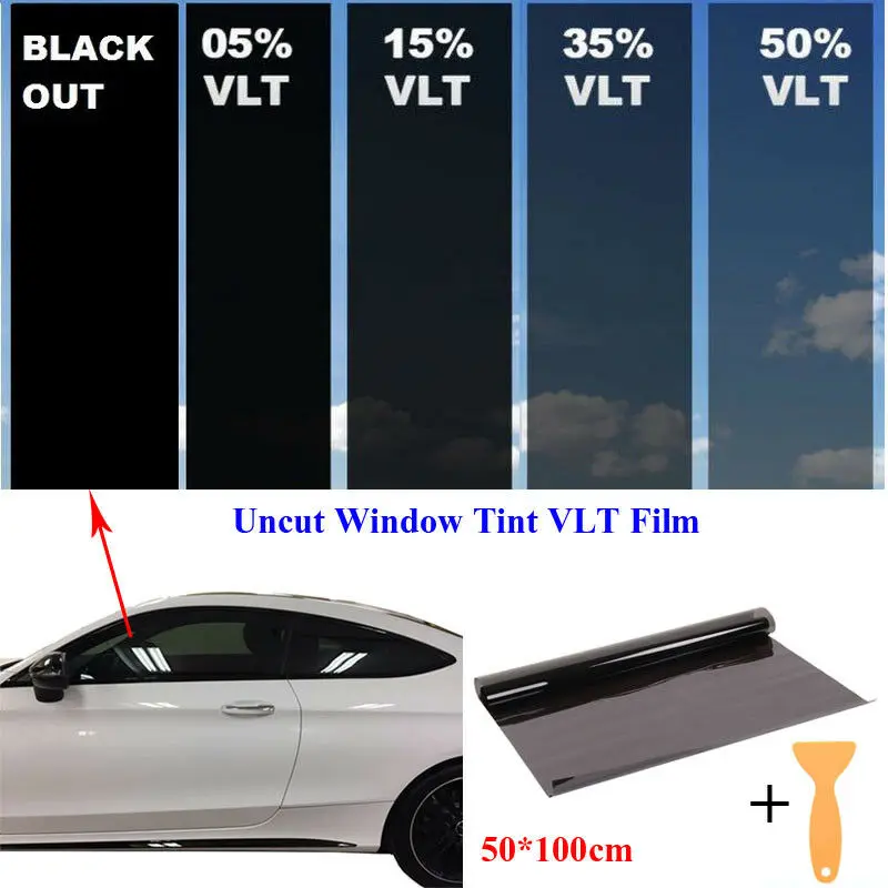 Новинка 50 см х 1 м Черная Стеклянная Тонирующая пленка для окон VLT 15%-50%