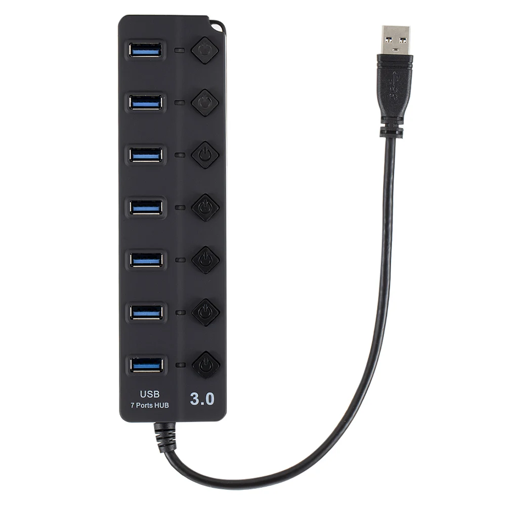 Сплиттер концентратора USB3.0 Plug and Play 7 портов с переключателями вкл/выкл высокая