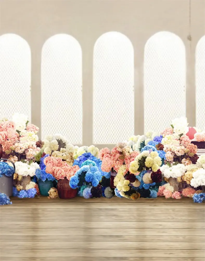 

5x7ft Colorful Flowers Wooden Floor Photography Backdrops Photo Props Studio Background