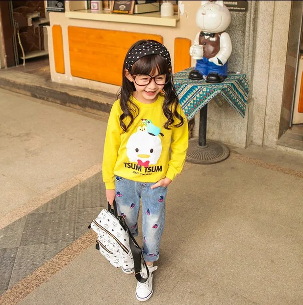 2017 New Brand Spring Slim Jeans Girls Cherry Ricamo Casual Pants for Girl pencil Denim pants Lovely Long Trousers |