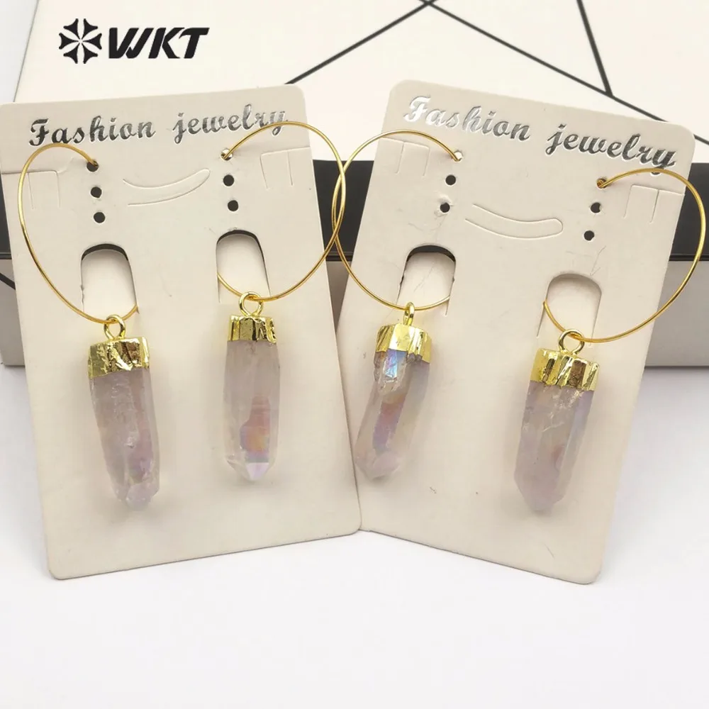 Новые серьги-подвески из натурального кварца ауры WT-E493 WKT винтажные золотые